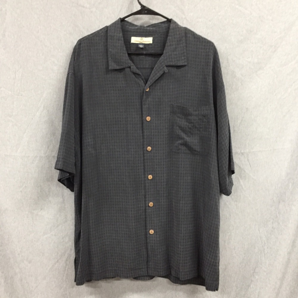 Tommy Bahama Men XL Silk Short Sleeve Button‎ Down Camp Shirt Charcoal Grey